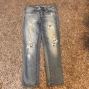 American Eagle Hi-Rise Jegging Crop Jeans Size 6 Ripped‎ Distressed Denim